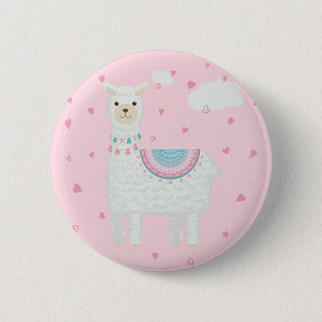 Niedlich rosa und türkisfarbener Llama Button (Vorderseite)