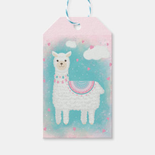 Niedlich rosa und türkisfarbener Llama Geschenkanhänger
