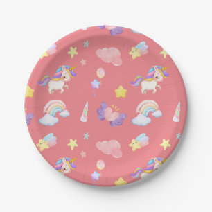 Niedlich rosa, unicorone Regenbogen Balloon Muster Pappteller