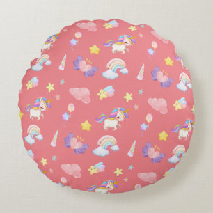 Niedlich rosa, unicorone Regenbogen Balloon Muster Rundes Kissen