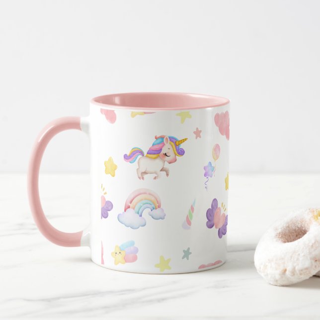 Niedlich rosa, unicorone Regenbogen Balloon Muster Tasse (Mit Donut)