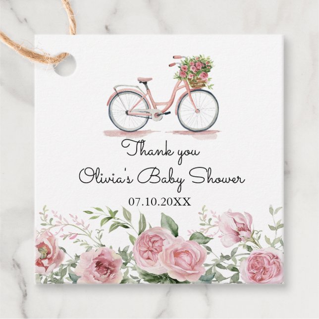 Niedlich rosa Vintage Bicycle Girl Kinderdusche Geschenkanhänger (Vorderseite)