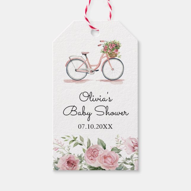 Niedlich rosa Vintage Bicycle Girl Kinderdusche Geschenkanhänger (Vorderseite)