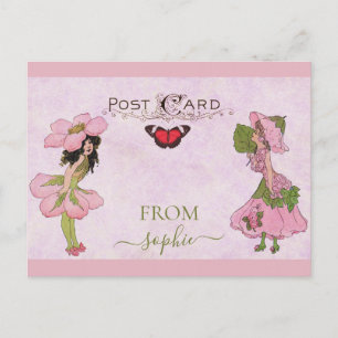 Niedlich rosa Vintage Blume Fairy Postkarte