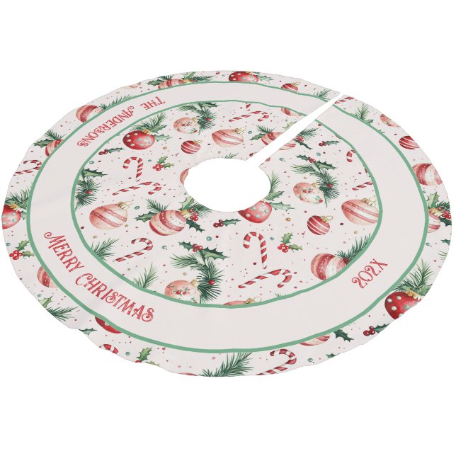 Niedlich Rosa Weihnachten Polyester Weihnachtsbaumdecke (Schrägansicht)