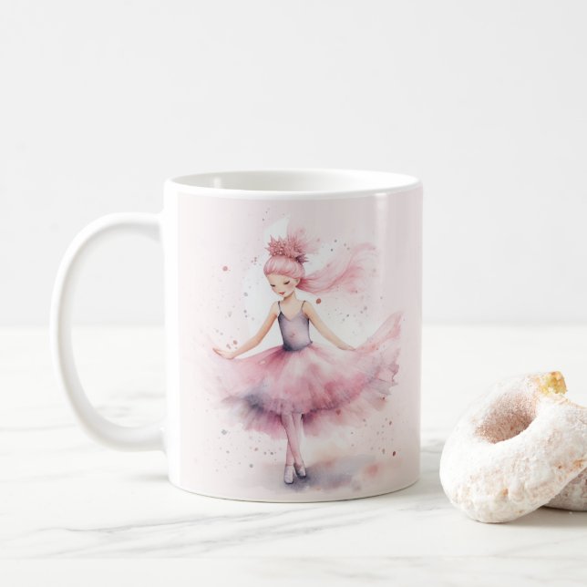 Niedlich rosa Weihnachtsballerina Aquarell Kaffeetasse (Mit Donut)