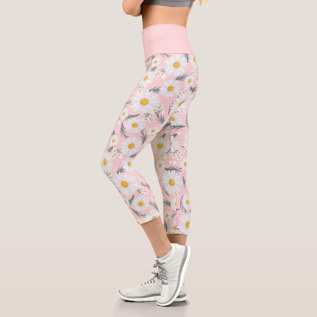Niedlich-rosa-weiße Blütendärme Capri Leggings (Links)
