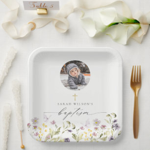 Niedlich-Rosa-Wiese-Schmetterling-Foto Taufe Pappteller