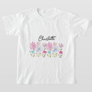 Niedlich-Rosa-Wildblumen Mit Monogramm T-Shirt