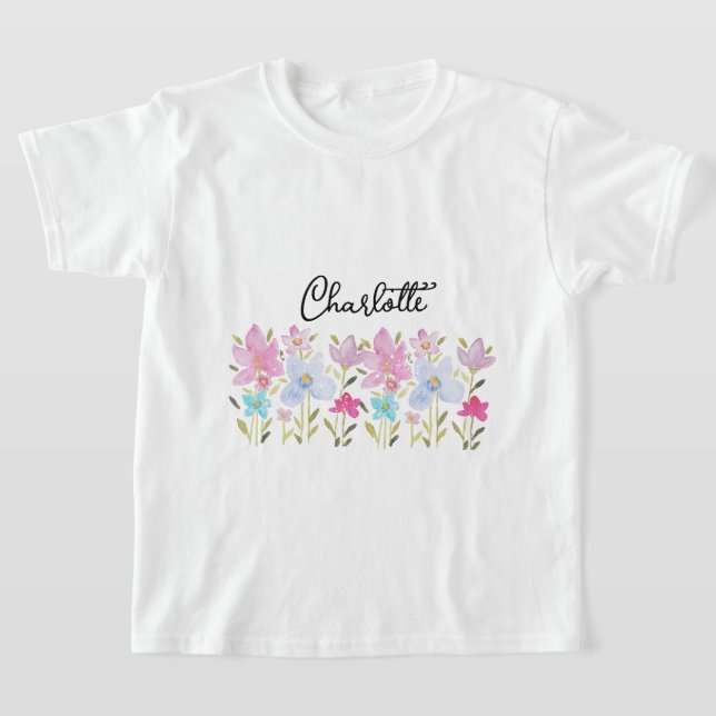 Niedlich-Rosa-Wildblumen Mit Monogramm T-Shirt (Ablage )