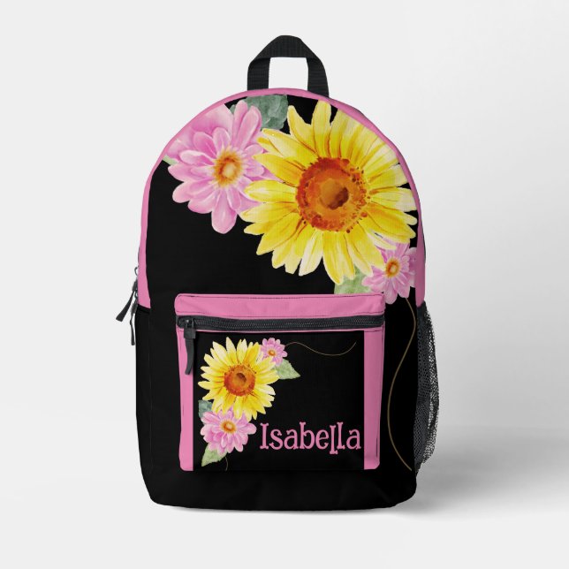 Niedlich rosafarbene Aquarellfarbe Rose Daisy Mono Bedruckter Rucksack (Vorderseite)