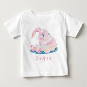Niedlich rosafarbener Hase mit Ostereiern-Töchterm Baby T-shirt