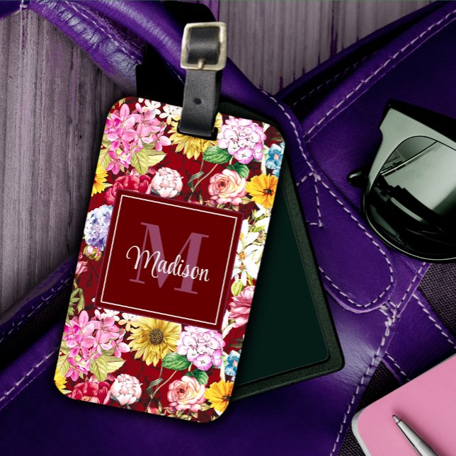 Niedlich-Rot-Gelblich-Floral-Monogramm Gepäckanhänger (Von Creator hochgeladen)