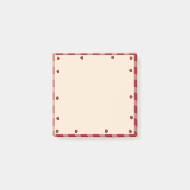 Niedlich Rot und Weiß Gingham Strawberry Themed Post-it Klebezettel (Vorderseite)