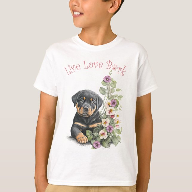 Niedlich Rottweiler Dog Floral T-Shirt (Vorderseite)