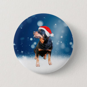 Niedlich Rottweiler Hund Weihnachten Weihnachtsman Button