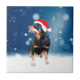 Niedlich Rottweiler Hund Weihnachten Weihnachtsman Fliese
