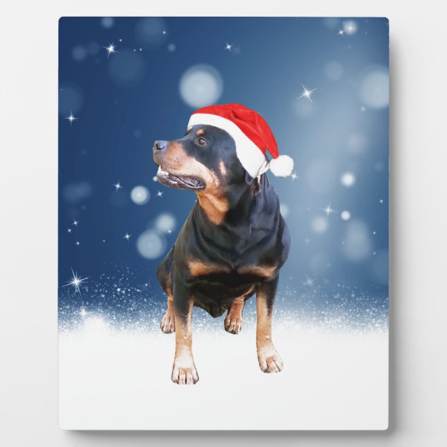 Niedlich Rottweiler Hund Weihnachten Weihnachtsman Fotoplatte (Vorderseite)