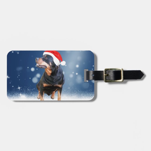 Niedlich Rottweiler Hund Weihnachten Weihnachtsman Gepäckanhänger (Vorderseite horizontal)