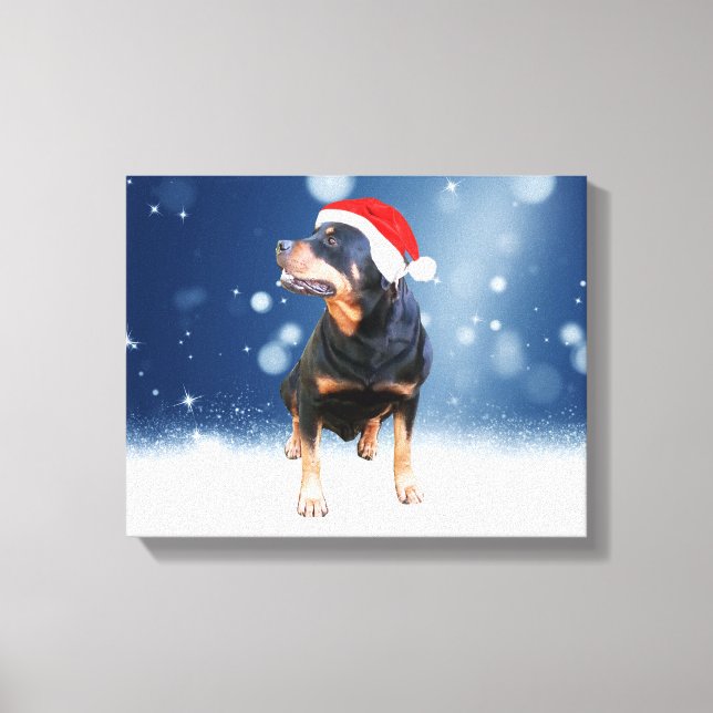 Niedlich Rottweiler Hund Weihnachten Weihnachtsman Leinwanddruck (Vorderseite)