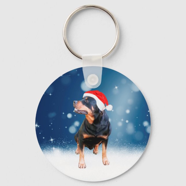 Niedlich Rottweiler Hund Weihnachten Weihnachtsman Schlüsselanhänger (Vorderseite)