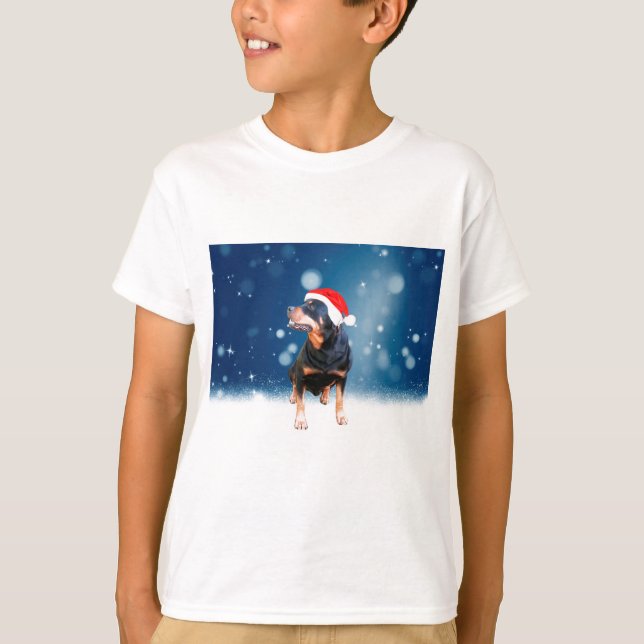 Niedlich Rottweiler Hund Weihnachten Weihnachtsman T-Shirt (Vorderseite)