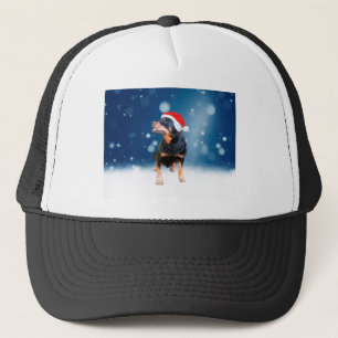 Niedlich Rottweiler Hund Weihnachten Weihnachtsman Truckerkappe