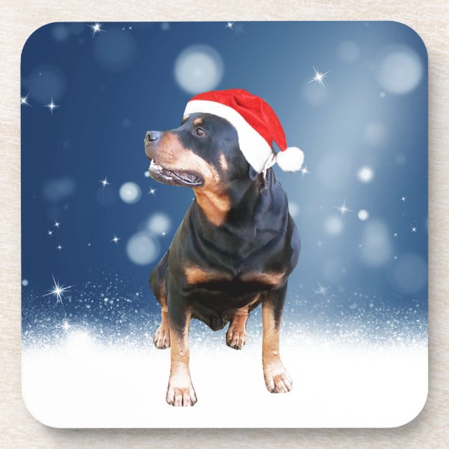 Niedlich Rottweiler Hund Weihnachten Weihnachtsman Untersetzer (Vorderseite)