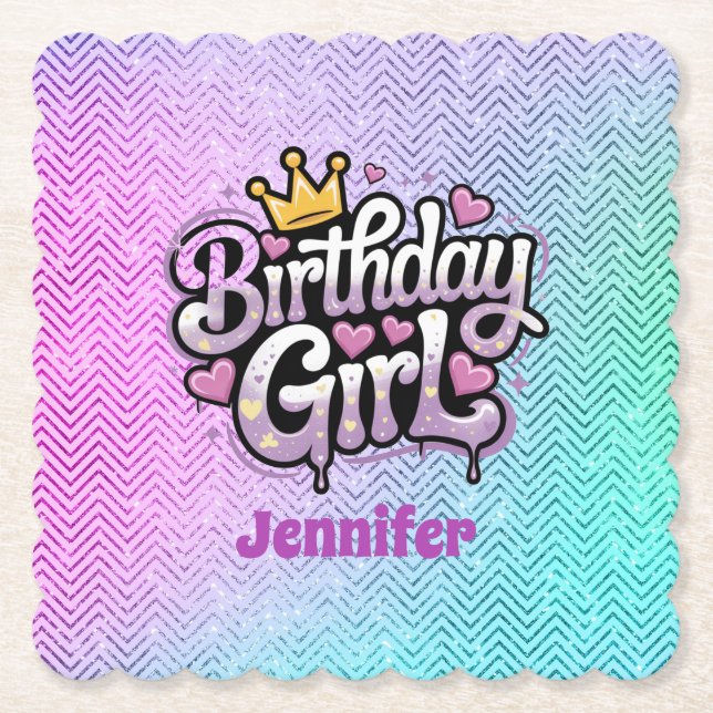 Niedlich Royal Birthday Girl Party Paper Untersetz Untersetzer (Vorderseite)