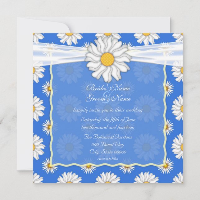 Niedlich Royal Blue und White Daisy Floral Square Einladung (Vorderseite)