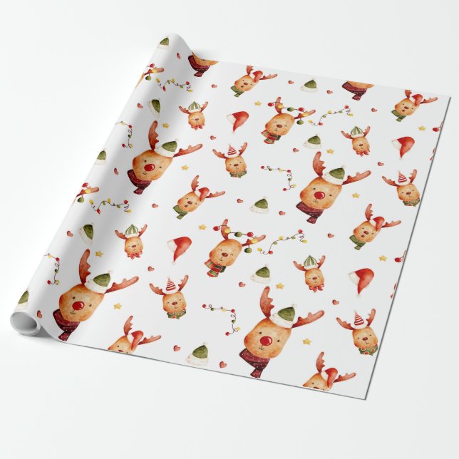 Niedlich Rudolph Reindeer Christmas Geschenkpapier (Ungerollt)