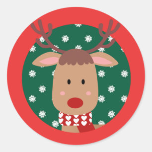 Niedlich Rudolph Reindeer Christmas Red Green Runder Aufkleber
