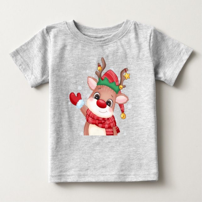 Niedlich Rudolph The Red Nose Rentier Weihnachten Baby T-shirt (Vorderseite)