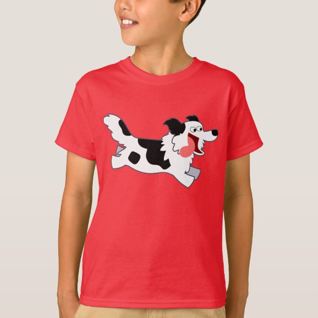 Niedlich Running Cartoon Border Collie Kids T - Sh T-Shirt (Vorderseite)