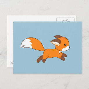 Niedlich Running Fox auf blau Postkarte