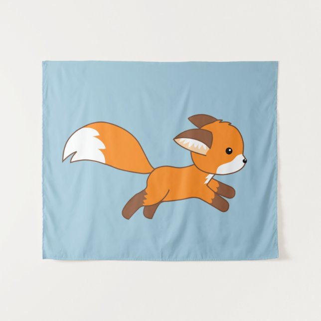Niedlich Running Fox auf blau Wandteppich (Vorderseite (Horizontal))