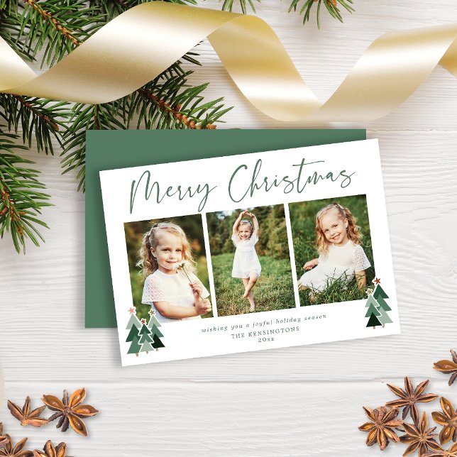 Niedlich Rustikale Moderne frohe Weihnachten 3 Fot (Rustic Sage Green Christmas Card)