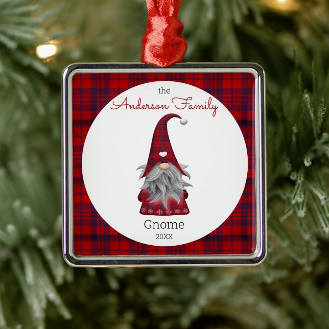 Niedlich Rustikale Personalisierte Weihnachtsgnome Ornament Aus Metall (Baum)