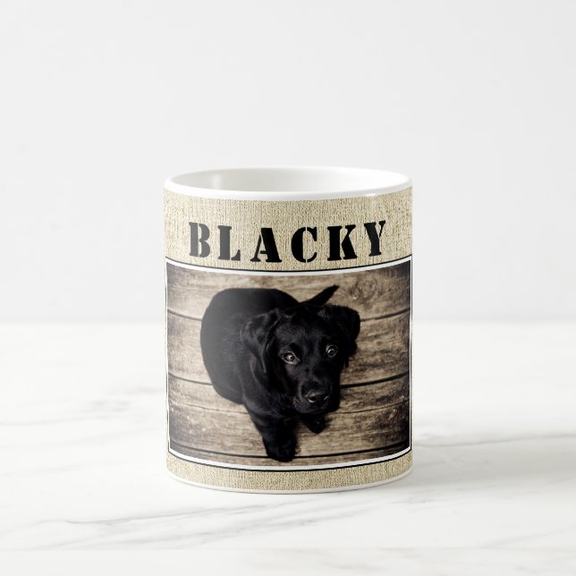 Niedlich Rustikaler Hund Welpen Foto und Hundename Kaffeetasse (Mittel)