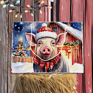 Niedlich Rustikales Weihnachtsschwein Große Geschenktüte