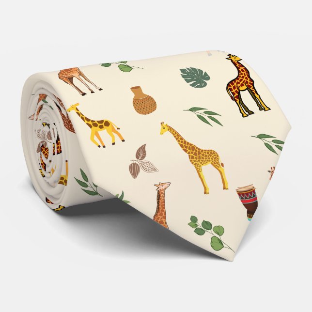 Niedlich Safari Africa Themed Giraffe Beige Tribal Krawatte