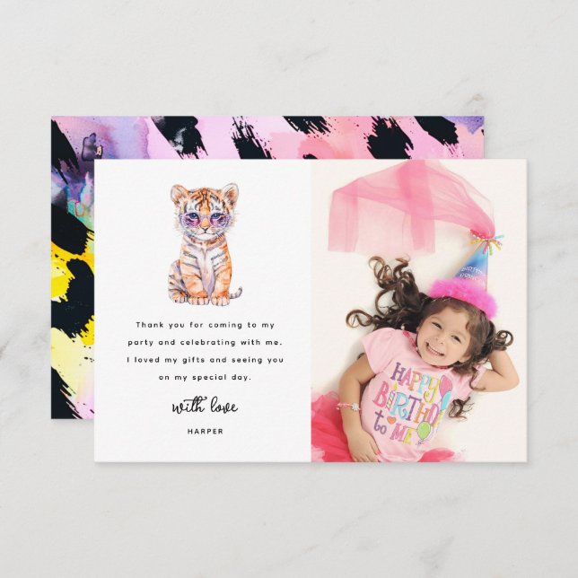 Niedlich Safari Animal Foto Geburtstag Dankeskarte (Vorne/Hinten)