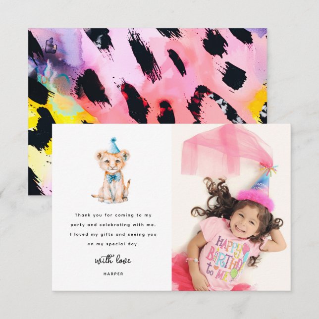 Niedlich Safari Animal Foto Geburtstag Dankeskarte (Vorne/Hinten)