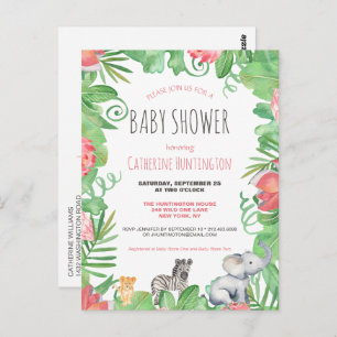 Niedlich Safari Animal Tropical Floral Baby Dusche Postkarte