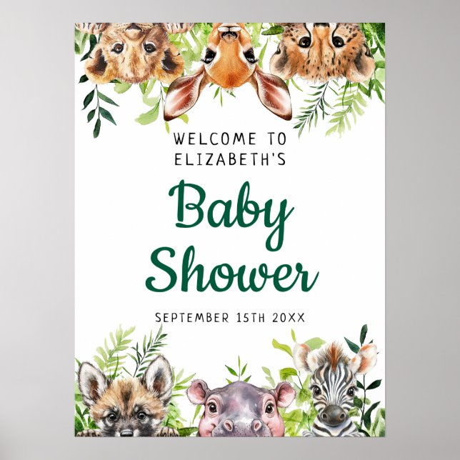 Niedlich Safari Animals Baby Dusche Begrüßungszeic Poster (Vorne)
