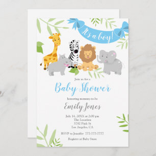 Niedlich Safari Animals Baby Shower Boy Einladung