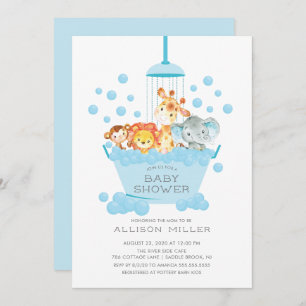 Niedlich Safari Animals Shower Boys Baby Einladung