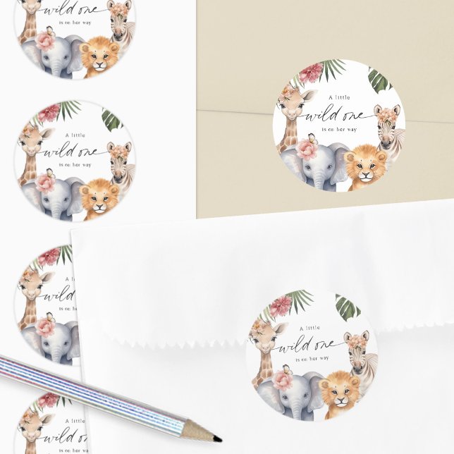 Niedlich Safari Baby Animals Girl Duwer Siegel Auf Runder Aufkleber (Von Creator hochgeladen)