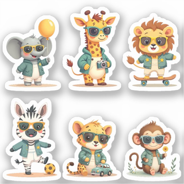 Niedlich Safari Baby Animals Sticker Sheet — Kawai (Vorderseite)