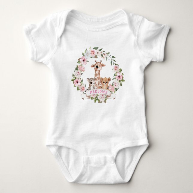 Niedlich Safari Baby Animes Rosa Rose Floral Baby Strampler (Vorderseite)